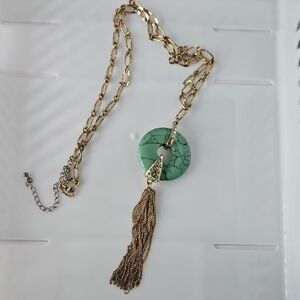 Vintage  and Green Pendant Necklace Adjustable 25.5"-28"
